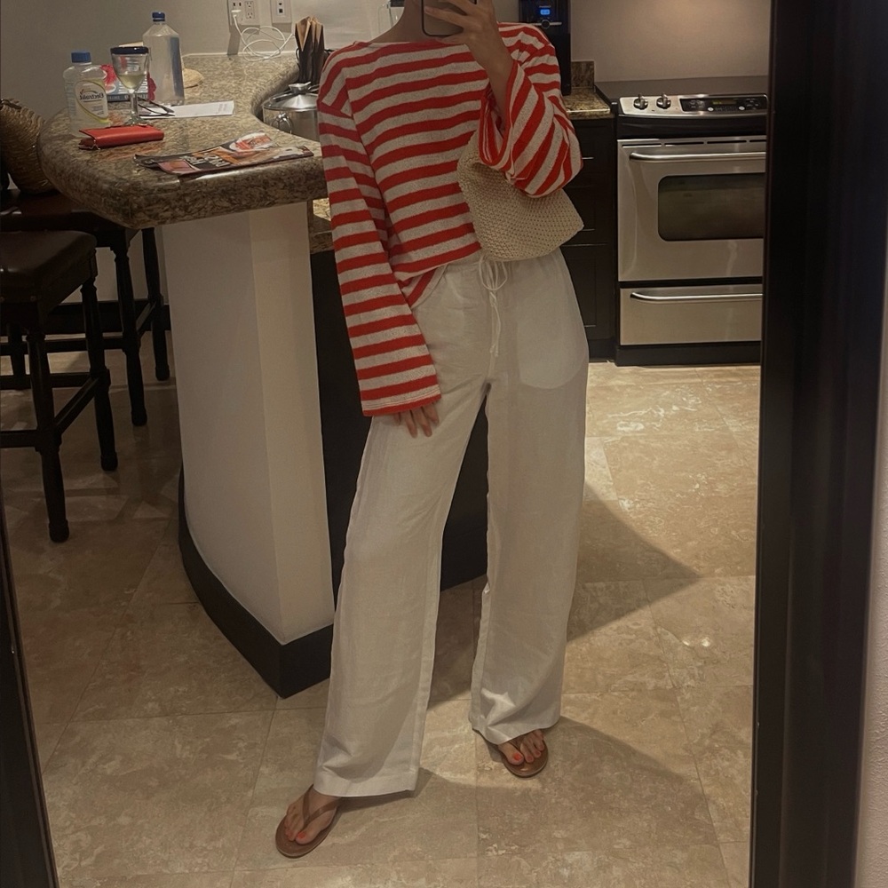 H&M White Linen Blend Pants